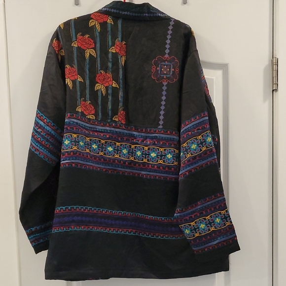 Chico's Design Silk Jacket with Blue and Red - Picture 6 of 7